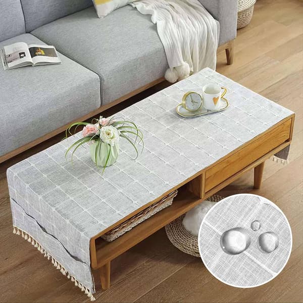 Aftørbar linned kaffebordsdug med lommer, rektangulær kaffebordsdækning, bordløber - 50x145cm lysegrå
