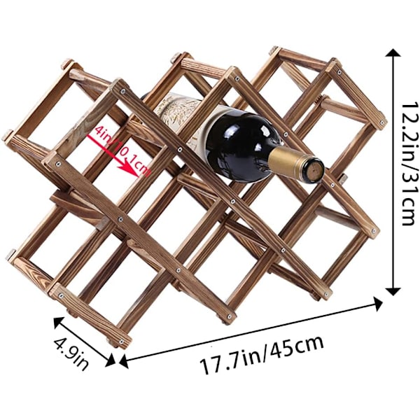 Vinstativ i tre for benkeplate, 10 flasker sammenleggbart og stablebart, vinflaskeholder