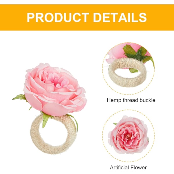 Blomster Servettringar Set, 6 Stycken Handgjorda Rosblomster Servettringar, Matbordsdekorationer, Servetspänne