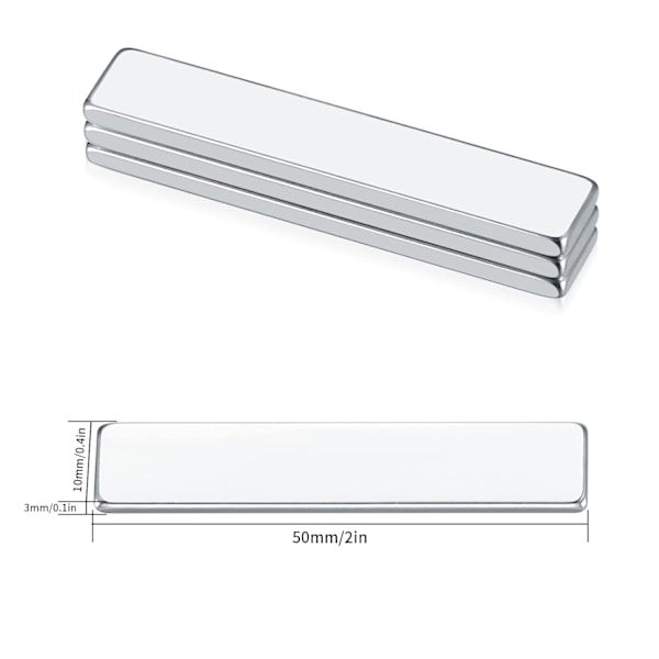 4 stycken Neodymmagneter, 50x10x3 mm Super Rektangulära Magneter Magnetisk Lim, med 4 stycken dubbelsidig tejp