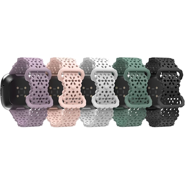Sportsremme Kompatible med Versa 4/Versa 3/Sense 2/Sense, [5-pak] Bløde TPU-udskiftningsremme, Damearmbånd - Lavendel/Pink/Sort/Hvid/Fyrregrøn