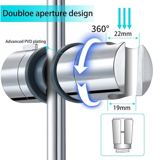 19-25MM Justerbar ABS Erstatnings Håndbruser Stang Hoved Skyder Klemmeholder Beslag, Forkromet