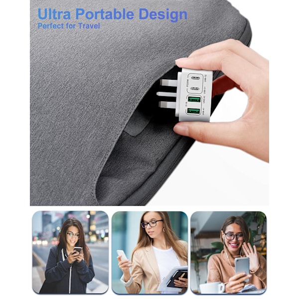 40W USB C Plugg Hurtiglading, UK 4-Port Multi USB Lader Plugg Hurtigladeplugg