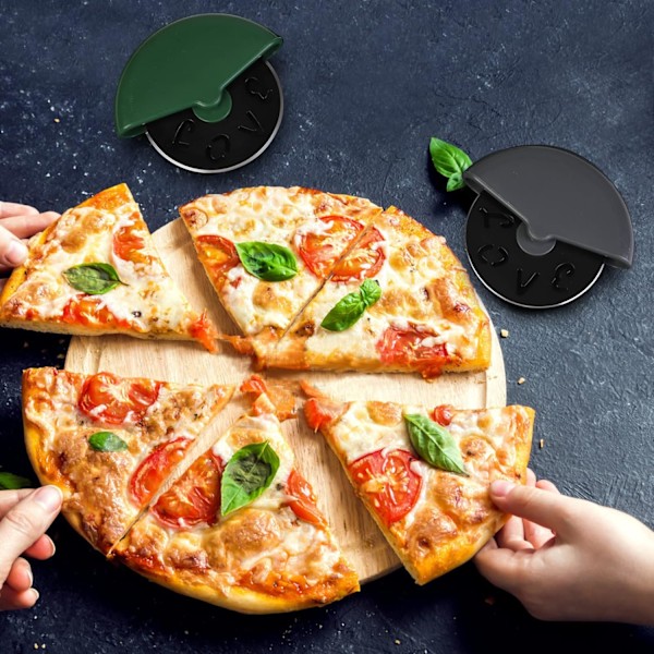 2 stk. rund pizzaskærer, udskåret kærlighedsdesign, rustfrit stål hjulskærer, multifunktionel pizzaskærer