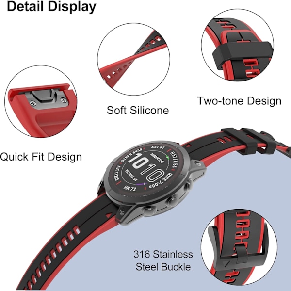 Rem til Garmin Fenix 7/Fenix 6/Fenix 5/EPIX 2, Quick Fit 22mm Silikone Urrem til Approach S60/S62, D2 Delta, Forerunner 935/945