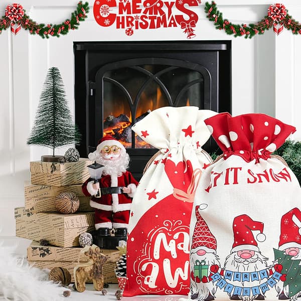 Stora julklappspåsar, 2-pack jultomtesäckar säckvävspåsar, julfesttillbehör
