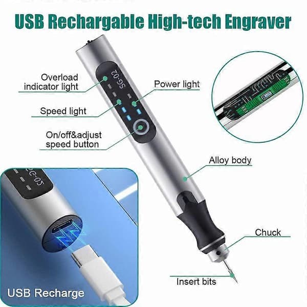 USB Oppladbar Graveringspenn med 35 bits, Mini Elektrisk Graverer