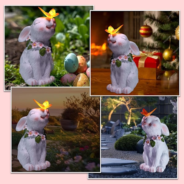 Kanin Sommerfugl Solcelle Hage Statue, Dyre Utendørs Skulptur Sol Lampe, Perfekt Hjem Gårdshage Balkong Figur Lys Dekor