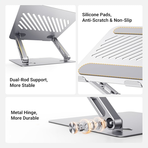 Laptopställ, Justerbart Laptopstativ med Värmeventil, Ergonomiskt Vikbart Laptopställ Kompatibelt