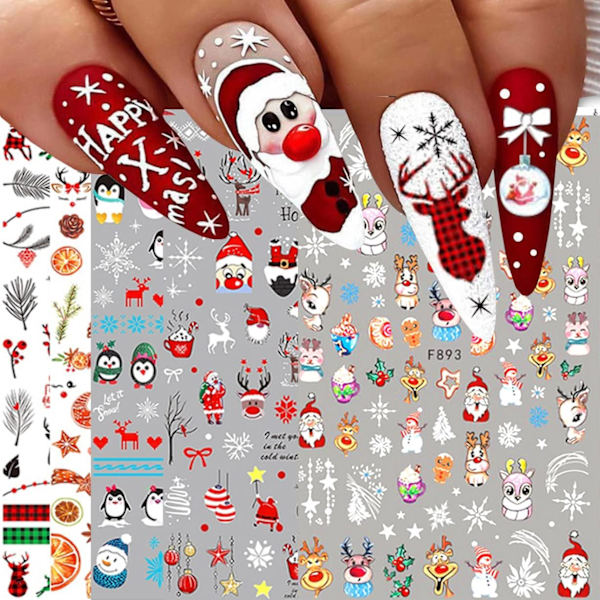 10 Ark Julnagelkonst Dekaler Klistermärken Självhäftande Pepparkaksgubbe Älg Stjärna Nageltillbehör Nagelkonstdesign