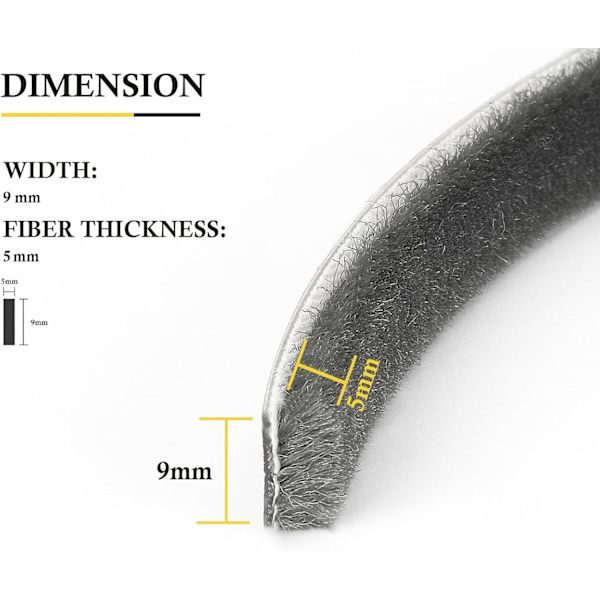 Dragtäckning för Fönster, 5m(L) x 9mm(B) x 5mm(T) Fönster- och Dörrtätning, Självhäftande Borsttätningsremsa för Skjutdörrar (Grå) 5 m(L) x 9mm(W) x 5mm(T)