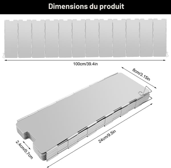 12-panels foldbar vindskærm i aluminiumslegering til campingovne