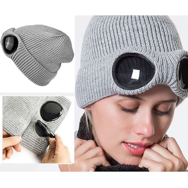 Unisex Goggle Beanie Stickad Vinter Chunky Beanie Hatt Gray