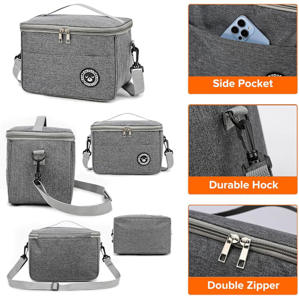 5.5L Isoleret Taske, Isoleret Picnic Taske, Isoleret Madkasse Taske til Voksne, Isoleret Madkasse Taske (Sort/5.5L/24*14*17cm)