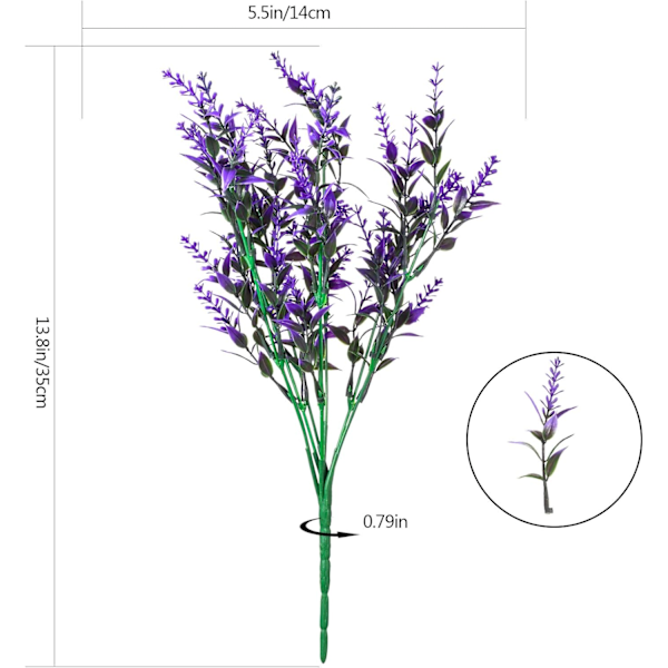 6 stk. Kunstige Lavendelblomster, Dekorative Kunstige Blomster, Kunstige Plastikplanter Indendørs og Udendørs, Falske Blomster