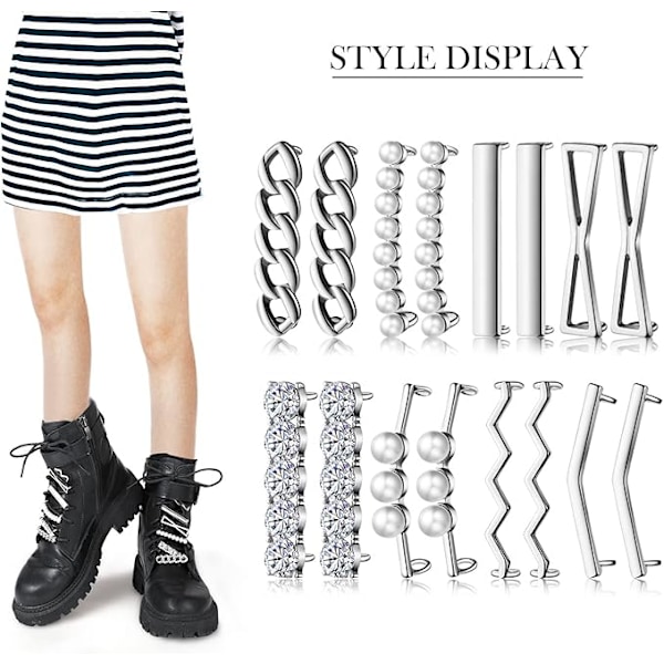 8 par skosnören berlocker clips sneakers skosnören dekorationer DIY dekorativa skoklämmor faux pärla strass skotillbehör Silber