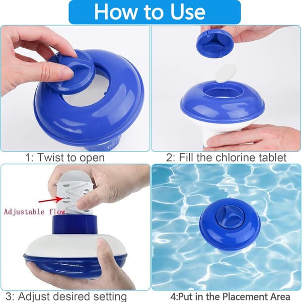 Klordispenser, flydende kemikaliedispenser til spabade og swimmingpools, multifunktionel klortabletdispenser (5 tommer)