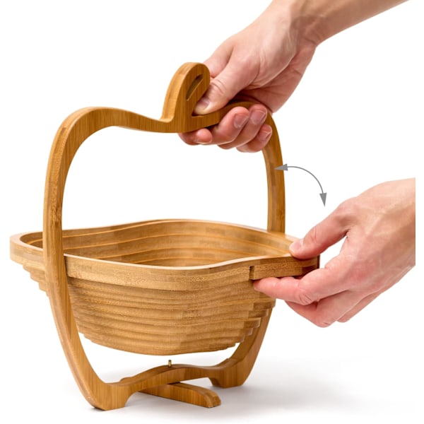 Relaxdays Foldbar Æbleformet Kurv: 30 x 26 x 14cm Sammenklappelig Bambus Frugtskål Holder Kurv Og Skærebræt Træ Frugtskål