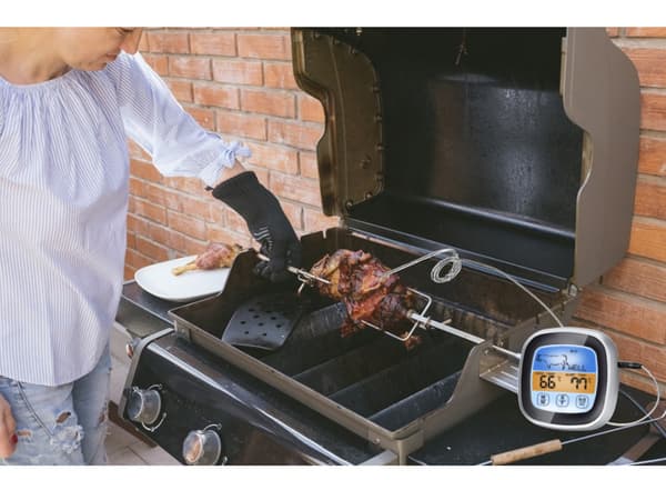 Digitalt kødtermometer, grilltermometer med 5 tilberedningsniveauer, LED-touchscreen, timer, magnetisk holder (7,5 x 7,5 x 2,5 cm)