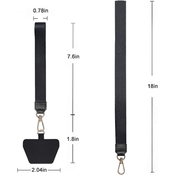 Mobiltelefon Lanyard til Nøgler 2 Stykker Halsrem og Håndledsrem Lasso Nøglering Holder Universal Telefon Cover (Sort)