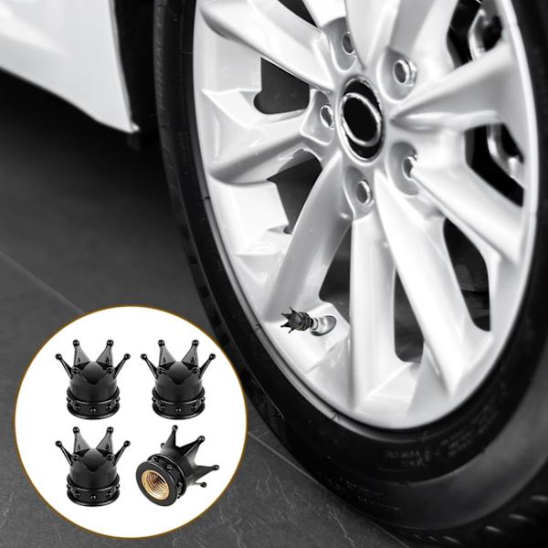 4 KPL Kruunu Rengasventtiilin Hatut Auton Rengasventtiilien Suojukset - Mustat Auton Rengasventtiilien Hatut Universaali Sovitus Kaikkiin Autoihin, Maastoautoihin, Kuorma-Autoihin, Polkupyöriin ja Moottoripyöriin