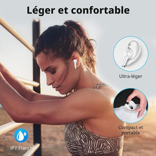 Trådløse Bluetooth-ørepropper, Bluetooth 5.4 2026 Trådløse hodetelefoner med 4 støydempende mikrofoner, IP7 Vanntett