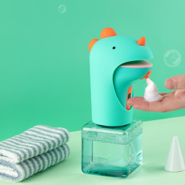 Automatisk sæbedispenser, berøringsfri skummende dinosaur-sæbedispenser til børn, IPX6 vandtæt, 250 ml, grøn