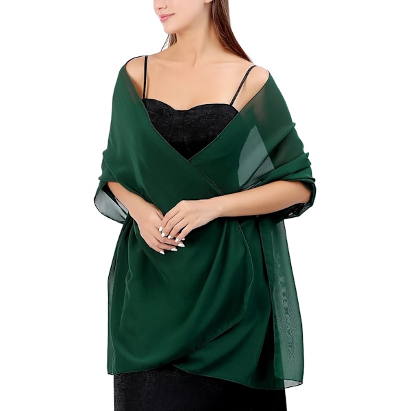 Ladiery Lett, Myk Chiffonsjal og Sjaletter for Kvinner, Lett Bryllup Kveld Festkjoler Skjerf Brud Dark green