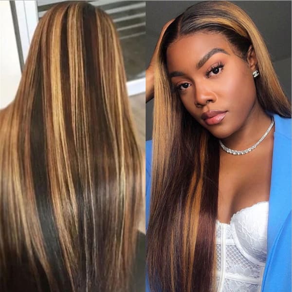 Highlights Ombre Blond Parykk for Kvinner Syntetisk Lang Rett Hår