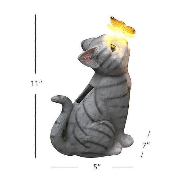 Kattehavefigurer, udendørs solcelle statue med LED-lys til terrasse