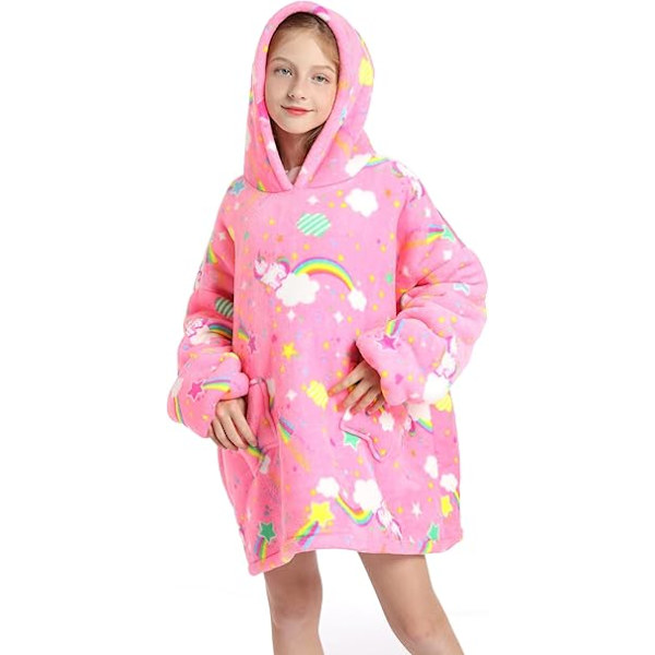 Pige Tæppe Hættetrøje Børn Oversized Tæppe Hættetrøje Snuggle Hættetrøje Fleece Bærbar Varm Vinter Tæppe 6-12 År