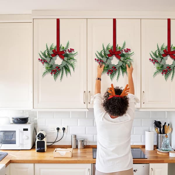 2 st julkransar, 10 tum Mini kransar för köksskåp, julkrans för dörr, liten julkrans