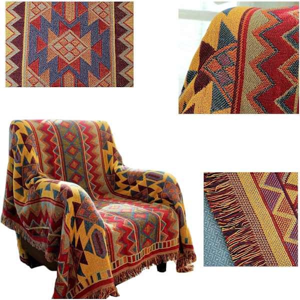 Bohemisk geometrisk filt, Boho tyg soffa filt överdrag för soffa säng stol vardagsrum, sovrum