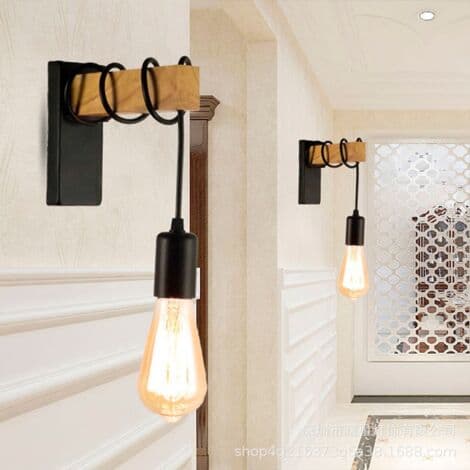 Trävägglampa E27 Svart (lampa ingår ej)