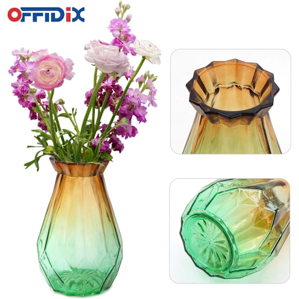 Flerfärgad Gradient Glasvas Geometrisk Fasetterad Vas Färgglad Glasvas för Hem, Kontor eller Bröllop