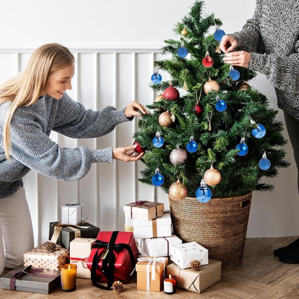 Sett med 24 Mini Knusefrie Julekuler Trepynt Festdekorasjon, 3cm/1.1'' (Rød) blue