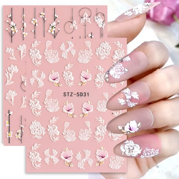 3D Blommor Nagelstickers 4 Ark Nagelstickers Nagelkonst Dekaler Självhäftande Nagelkonst Dekoration Nageltillbehör