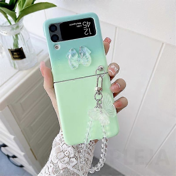Sött fjärilsarmbandsfodral kompatibelt med Samsung Galaxy Z Flip 4, Gradientfärgat hårt PC stötsäkert skydd