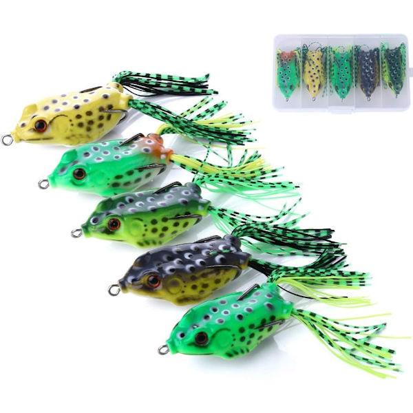 5 stk. Topwater Frø Lokkemad, Frø Fiskelokkemad Bløde Fiskekroge, Hul Krop 3D Øjne Frø Lokkemad Ukrudtsfri Swimbait med Krog