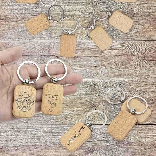 60 st Tomma Rundade Rektangulära Tränyckelringar DIY Tränyckelring Nyckelbricka Kan Graveras DIY-present