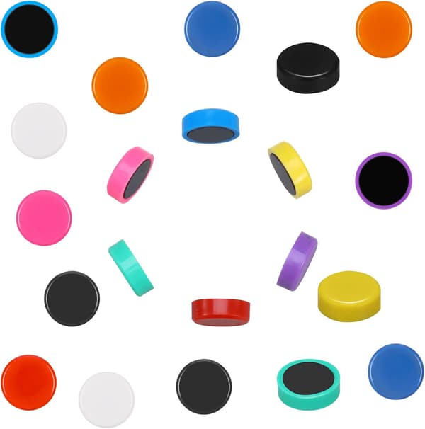 20-pack Färgglada Kylskåpsmagneter, 20 mm Runda Plasttäckta Magnetiska Knappar för Kalendrar, Whiteboards, Anslagstavlor, Klassrum