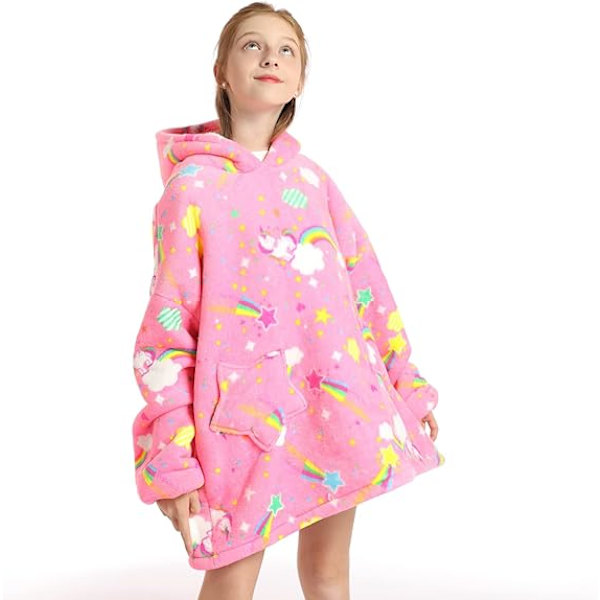 Pige Tæppe Hættetrøje Børn Oversized Tæppe Hættetrøje Snuggle Hættetrøje Fleece Bærbar Varm Vinter Tæppe 6-12 År