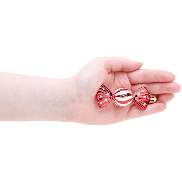 Förpackning med 8,5*3 cm Mini Söta Formade Julgranskulor – Glänsande & Glitterdekorerade – Julgransdekorationer (Röd)