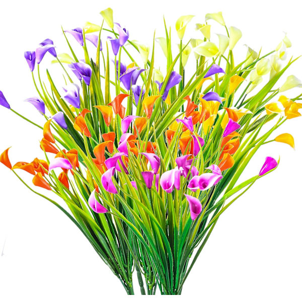 5 st Konstgjorda Blommor, UV-Resistenta Plastblommor i Siden, Falska Konstgjorda Växter Calla Lilja Inomhus och Utomhus Buskar Hängande
