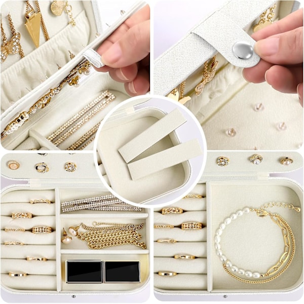 Liten Reseväska för Smycken - Halsband, Ringar, Armband, Örhängen - Premium Konstläder - (Vit)