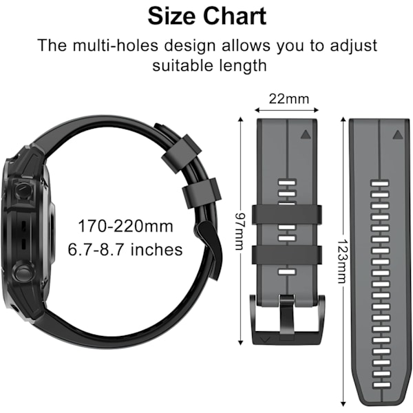Rem til Garmin Fenix 7/Fenix 6/Fenix 5/EPIX 2, Quick Fit 22mm Silikone Urrem til Approach S60/S62, D2 Delta, Forerunner 935/945