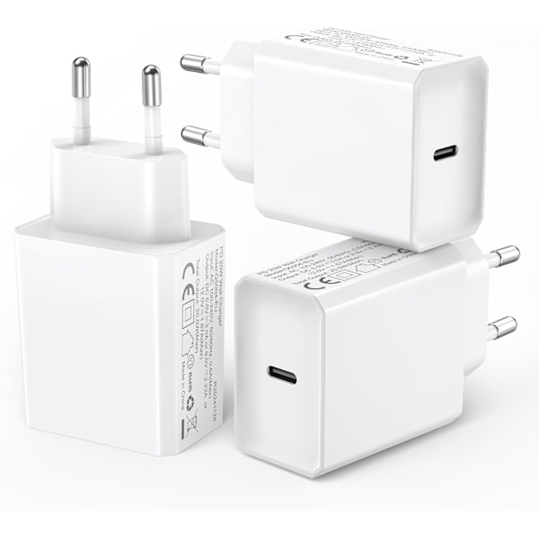 3-pakning USB C-lader for iPhone 16/15/14/13/12 Plus Pro Max Mini, AirPods iPad, Samsung Galaxy S24/23/22 iPhone USB C-lader