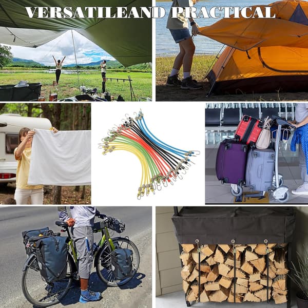 20 justerbara elastiska gummisnören med krokar, lämpliga för bagage, utomhusbruk, etc.