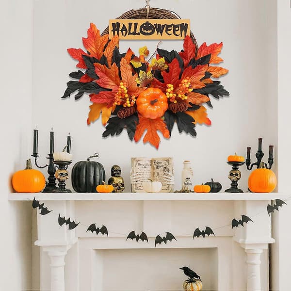 40 cm Höstkransar, Höstkrans, Stor Höstgårdskrans, för Halloween Thanksgiving Hemdörrsdekor