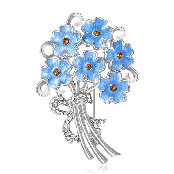 Silverpläterad emaljbrosch med blomdesign; en elegant blommig accessoar för kvinnor, perfekt att styla med kläder